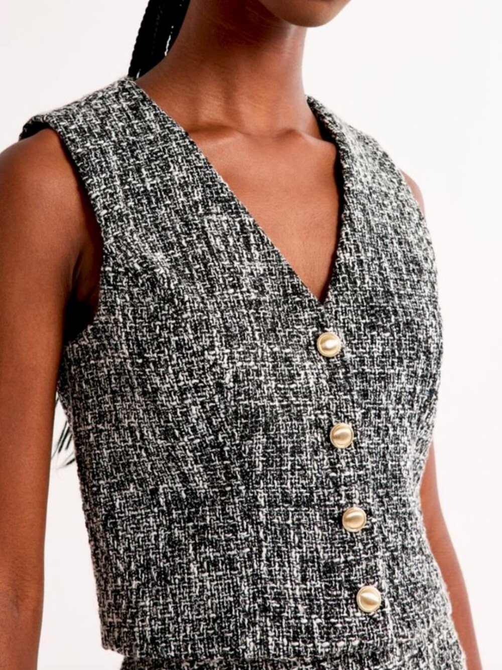 Abercrombie & Fitch Tweed Textured Button Front Vest